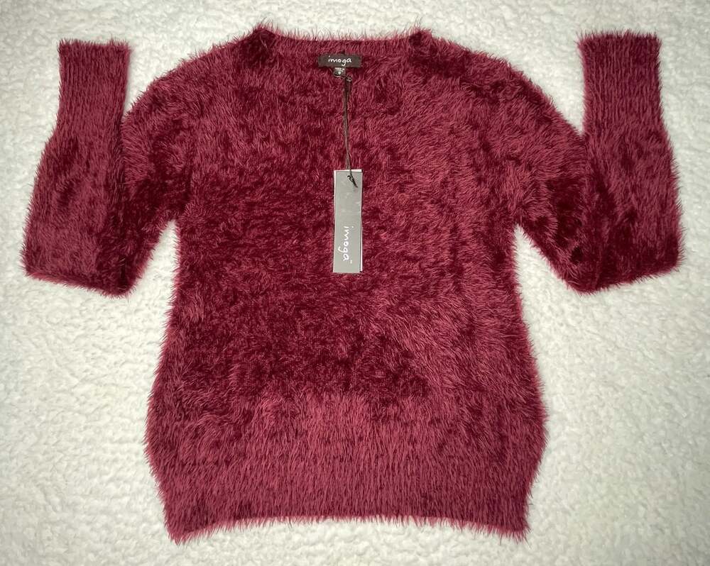 New Imoga Fuzy Cozy Sweater Girls 8 Maroon Cranberry Back To School NWT